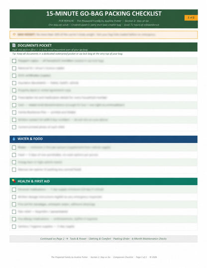 Go Bag Packing checklist